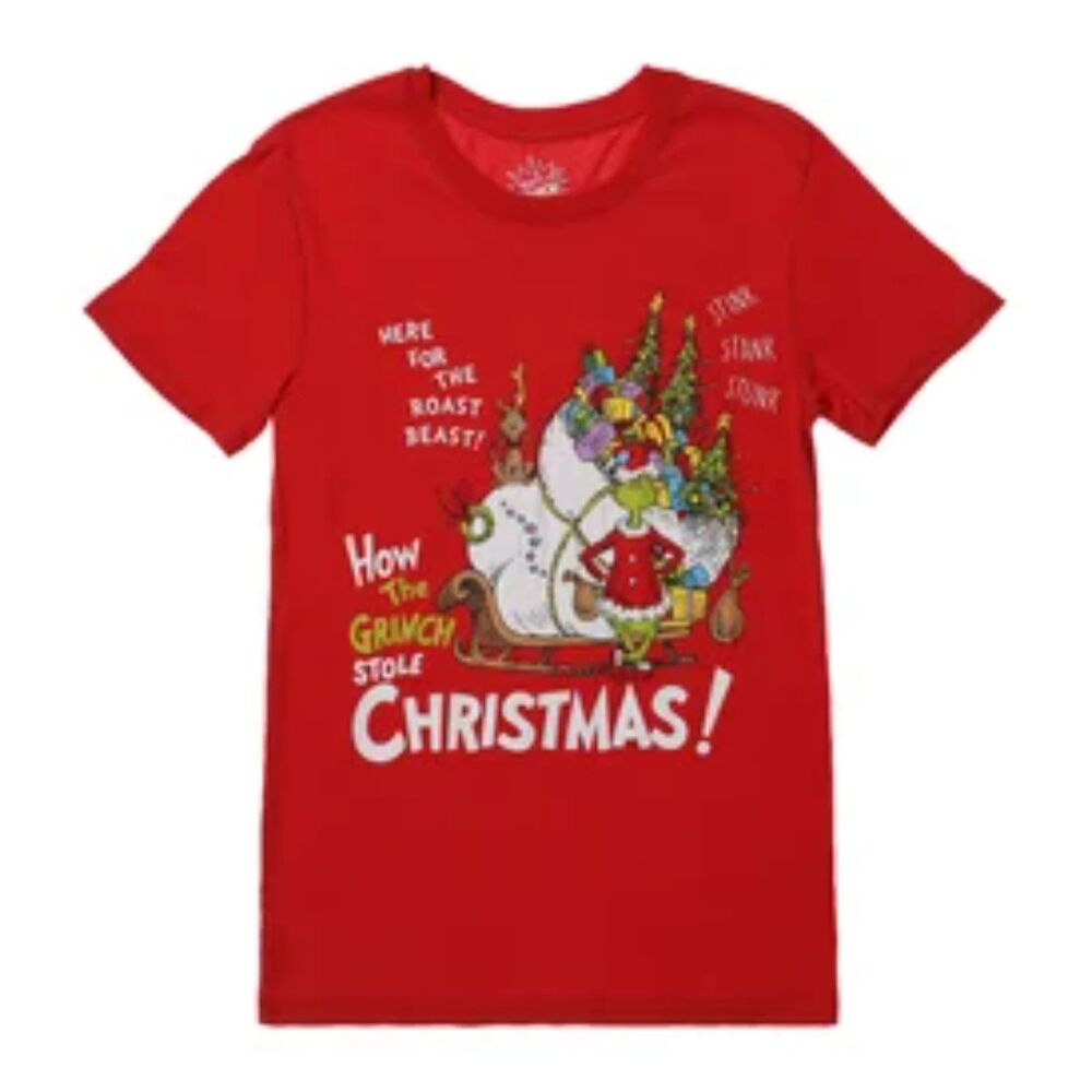 Dr Seuss How The Grinch Stole Christmas Graphic T Shirt Red Holiday Tee Unisex M
